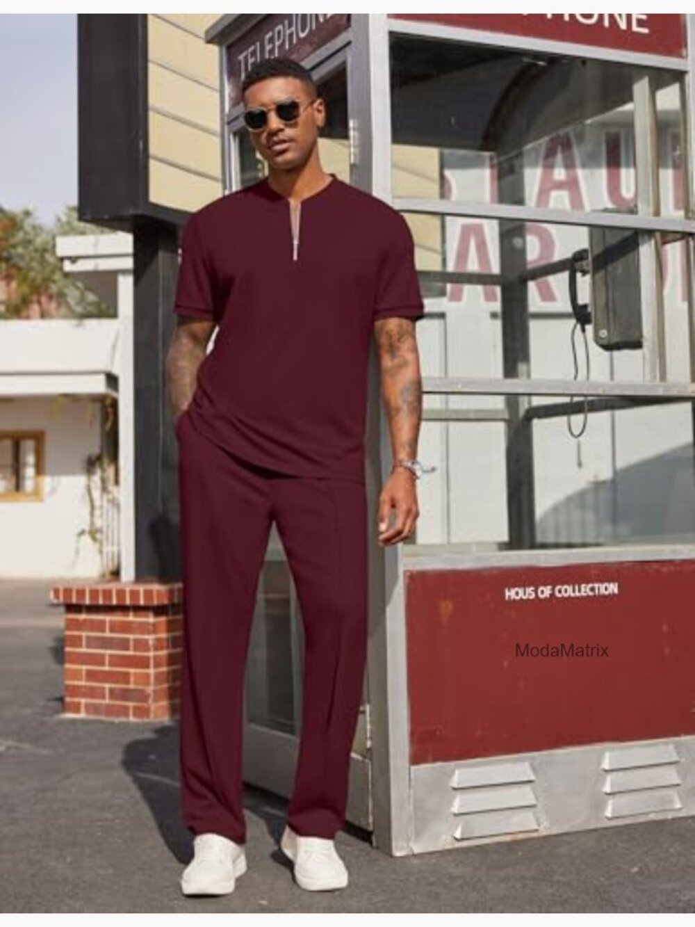 Mens Quarter Zip Polo and Jogger Set 2 Piece Summer Tracksuit - Picture 2 of 7